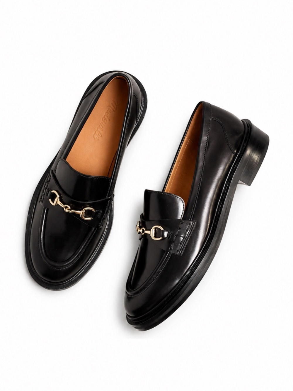 Madewell Vernon Gold Bit Hardware Black Leather Loafers Size 6.5 EUC!